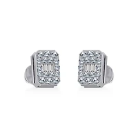 10K White Gold Baguette Diamond Emerald Shape Stud Earring 1/5 Cttw