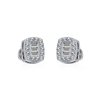 10K White Gold Round Baguette Diamond Square Shape Stud Earrings 1/5 Cttw