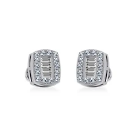 10K White Gold Round Baguette Diamond Stud Earring 3/8 Cttw