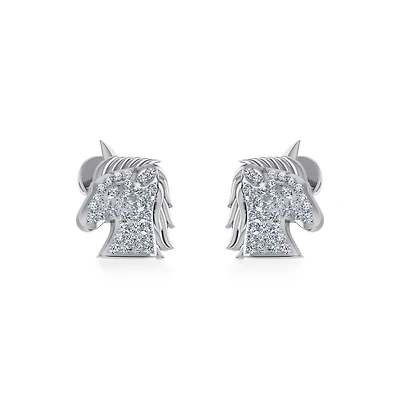 10K White Gold Round Diamond Horse Animal Designer Stud Earring 1/5 Cttw