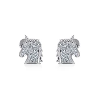 10K White Gold Round Diamond Horse Animal Designer Stud Earring 1/5 Cttw