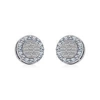 10K White Gold Round Baguette Diamond Stud Earring / Cttw