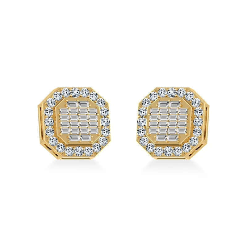 10K Yellow Gold Diamond Designer Stud Earrings 7/8 Cttw