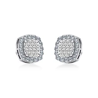 10K White Gold Round Baguette Diamond Stud Earring Cttw