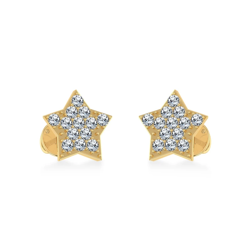 10K Yellow Gold Round Diamond Star Stud Earring 1/8 Cttw