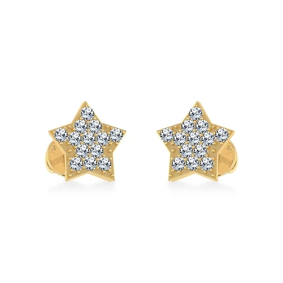 10K Yellow Gold Round Diamond Star Stud Earring 1/8 Cttw