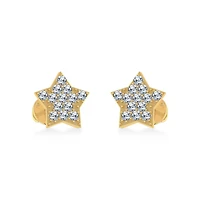 10K Yellow Gold Round Diamond Star Stud Earring 1/8 Cttw