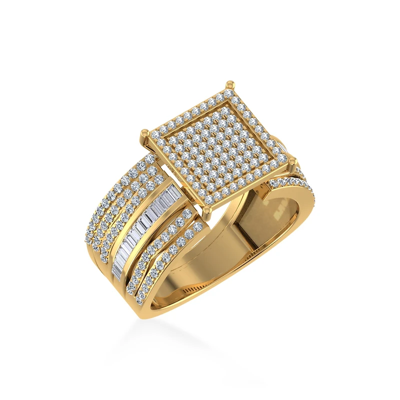 10K Yellow Gold Round Baguette Diamond Womens Square Shape Sz 7 Bridal Ring 7/8 Cttw