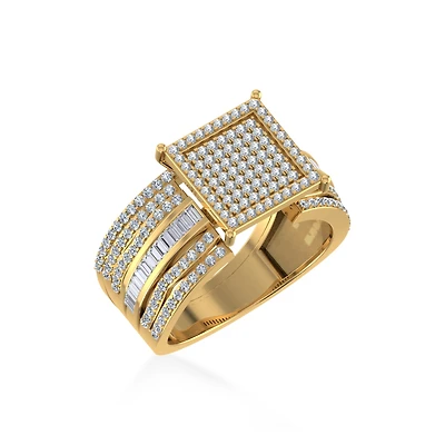 10K Yellow Gold Round Baguette Diamond Womens Square Shape Sz 7 Bridal Ring 7/8 Cttw