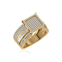 10K Yellow Gold Round Baguette Diamond Womens Square Shape Sz 7 Bridal Ring 7/8 Cttw