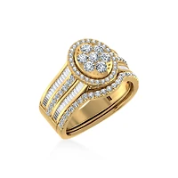 10K Yellow Gold Round Baguette Diamond Womens Oval Shape Designer Bridal Ring 1-1/5 Cttw