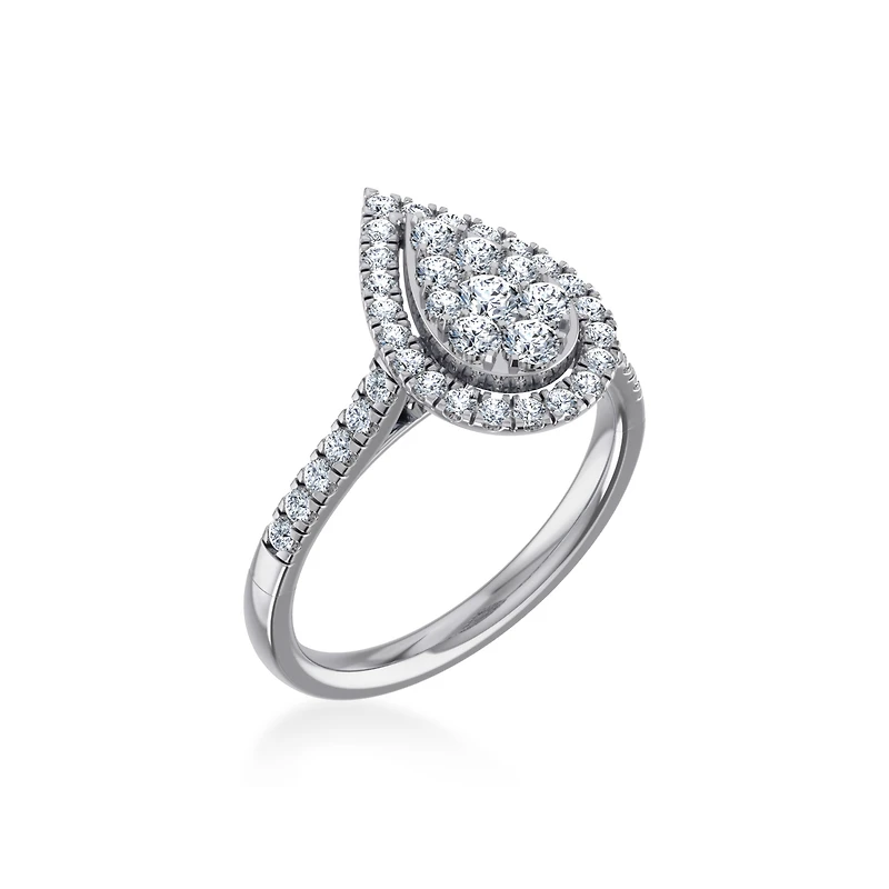 14K White Gold Round Diamond Pear Shape Womens Designer Ring 7/8 Cttw