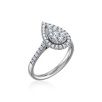 14K White Gold Round Diamond Pear Shape Womens Designer Ring 7/8 Cttw