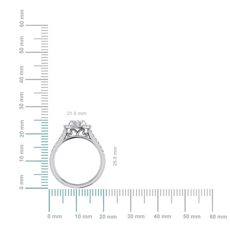 14K White Gold Round Diamond Pear Shape Womens Designer Ring 7/8 Cttw