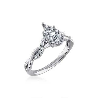14K White Gold Round Diamond Womens Flower Designer Ring 1/2 Cttw
