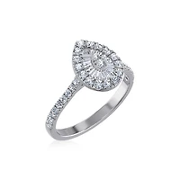 14K White Gold Round Baguette Diamond Pear Shape Womens Designer Ring 3/4 Cttw