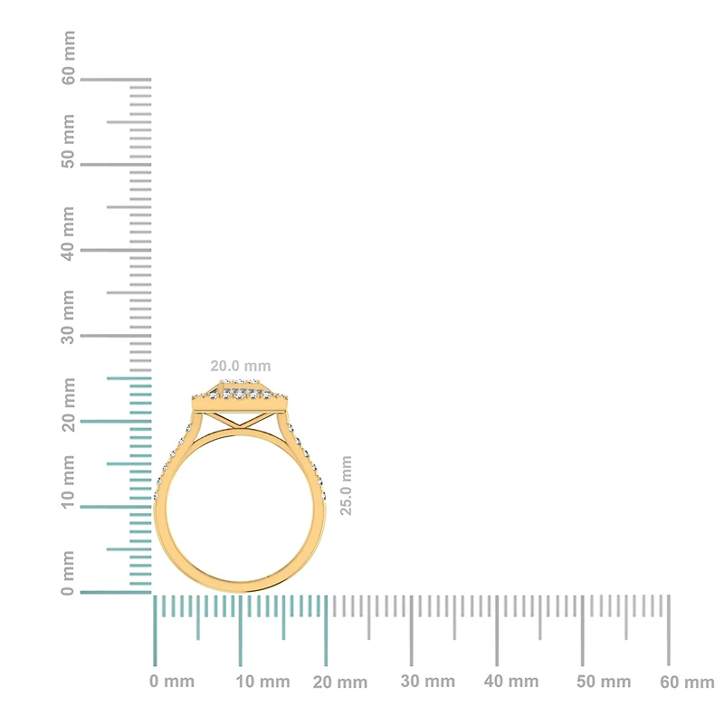14K Gold Round Baguette Diamond Square Shape Womens Sz 7 Designer Ring 7/8 Cttw