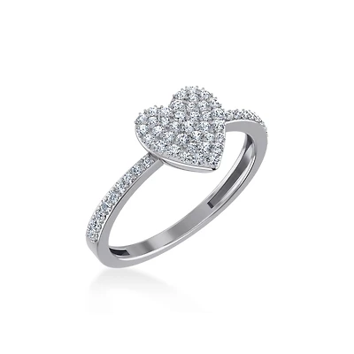 14K White Gold Round Diamond Heart Shape Womens Sz 7 Designer Ring 3/8 Cttw