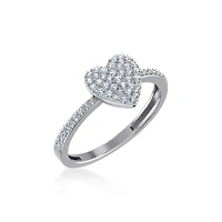 14K White Gold Round Diamond Heart Shape Womens Sz 7 Designer Ring 3/8 Cttw