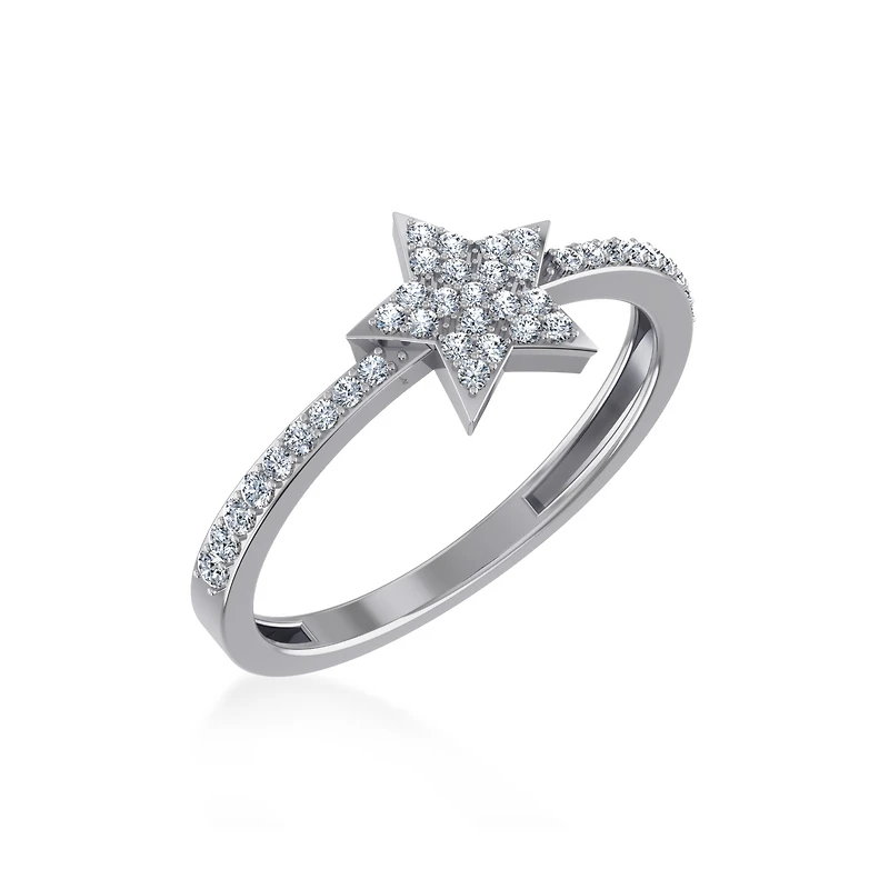 14K White Gold Round Diamond Womens Star Shape Sz 7 Designer Ring 1/4 Cttw