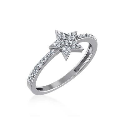 14K White Gold Round Diamond Womens Star Shape Sz 7 Designer Ring 1/4 Cttw