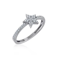 14K White Gold Round Diamond Womens Star Shape Sz 7 Designer Ring 1/4 Cttw