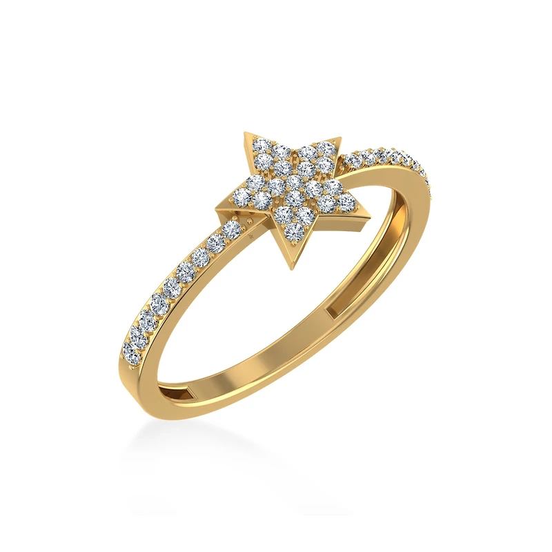 14K Gold Round Diamond Womens Star Shape Sz 7 Designer Ring 1/4 Cttw