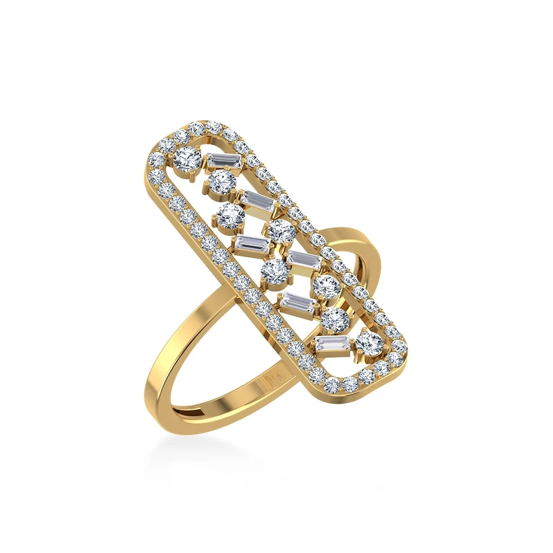 14K Yellow Gold Round Baguette Diamond Womens Sz 7 Designer Ring / Cttw