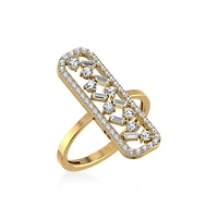 14K Yellow Gold Round Baguette Diamond Womens Sz 7 Designer Ring / Cttw