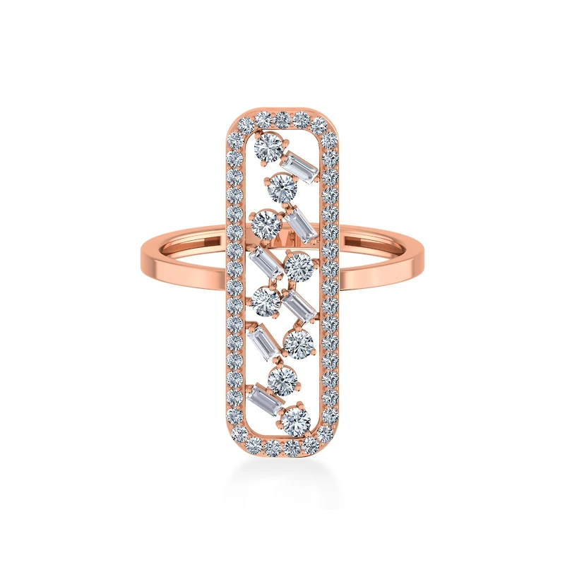14K Rose Gold Round Baguette Diamond Womens Designer Ring 5/8 Cttw