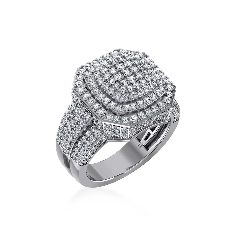10K White Gold Diamond Square Shape Designer Mens Ring 3 Cttw