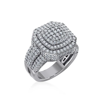 10K White Gold Diamond Square Shape Designer Mens Ring 3 Cttw