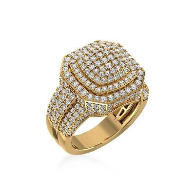 10K Yellow Gold Diamond Square Shape Designer mens Rings 3 Cttw