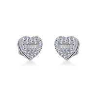 14K White Gold Round Baguette Diamond Heart Shape Cluster Stud EarRing / Cttw