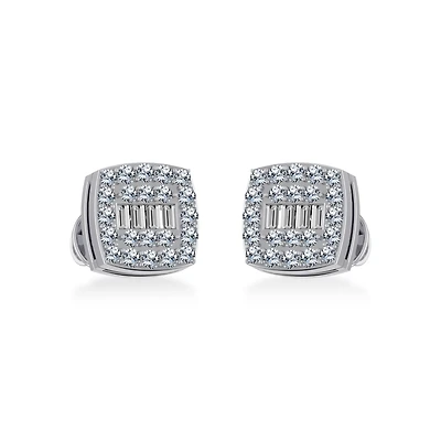 14K Gold Round Baguette Diamond Square Shape Cluster Stud Earring 1/ Cttw