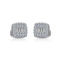 14K Gold Round Baguette Diamond Square Shape Cluster Stud Earring 1/ Cttw