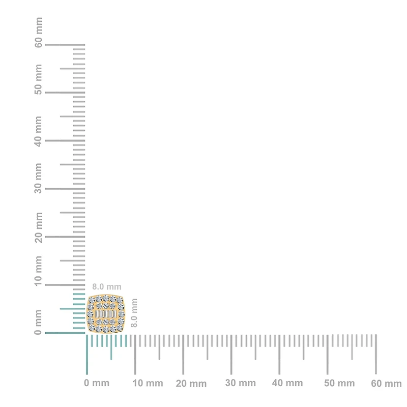 14K Yellow Gold Round Baguette Diamond Square Shape Cluster Stud EarRing 1/2 Cttw