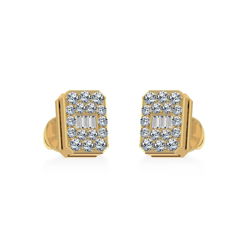 14K Yellow Gold Baguette Diamond Emerald Shape Stud Earrings 1/5 Cttw