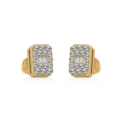 14K Yellow Gold Baguette Diamond Emerald Shape Stud Earrings 1/5 Cttw