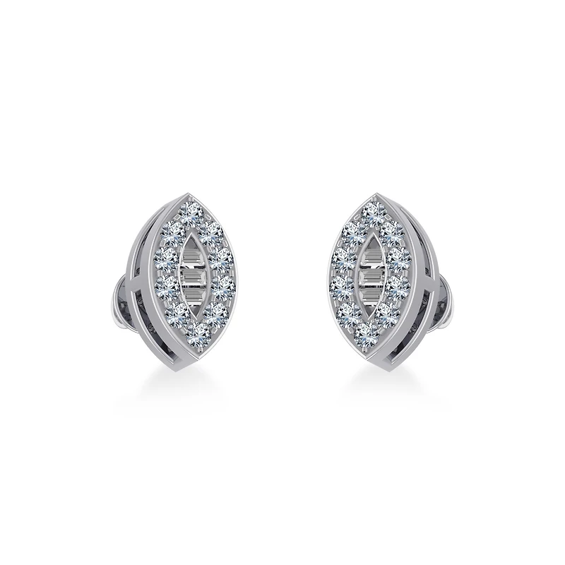 14K White Gold Baguette Diamond Marquise Shape Stud Earrings 1/8 Cttw