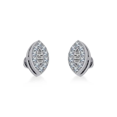 14K White Gold Baguette Diamond Marquise Shape Stud Earrings 1/8 Cttw