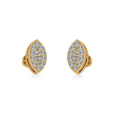 14K Gold Baguette Diamond Marquise Shape Stud Earring 1/4 Cttw