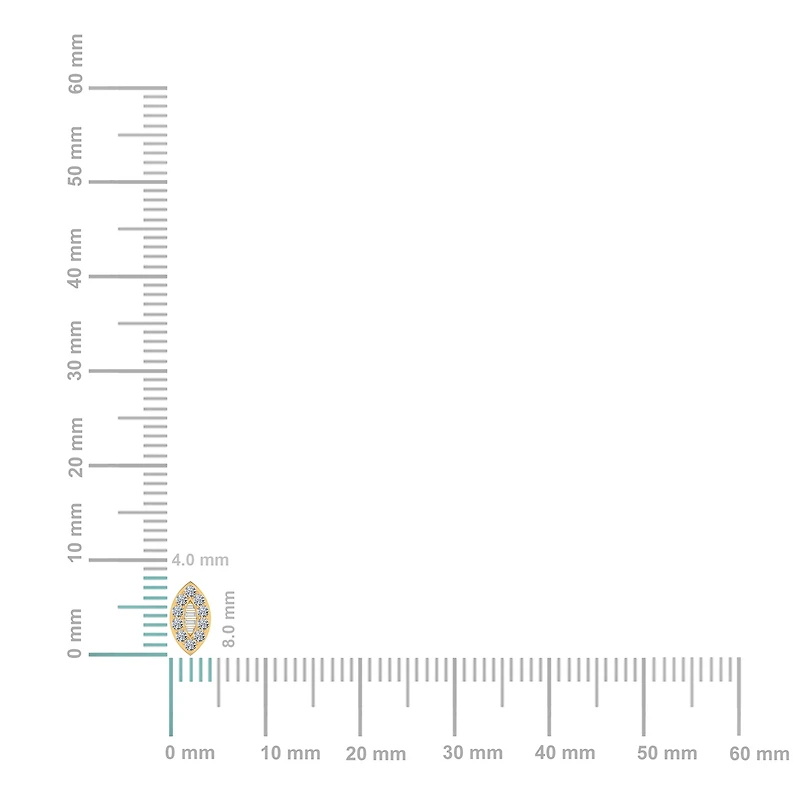 14K Gold Baguette Diamond Marquise Shape Stud Earring 1/4 Cttw