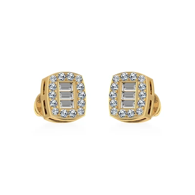 14K Yellow Gold Round Baguette Diamond Stud Earrings / Cttw