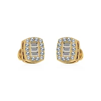14K Yellow Gold Round Baguette Diamond Stud Earrings / Cttw