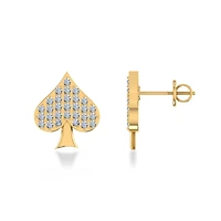 14K Yellow Gold Round Baguette Diamond Cluster Stud Earring 1/6 Cttw
