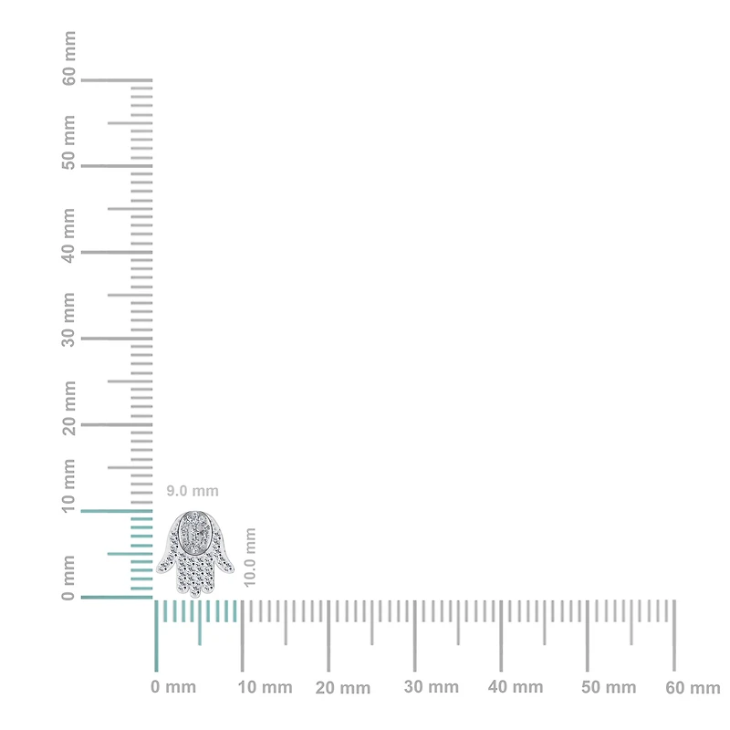 14K White Gold Round Baguette Diamond Hamza Hand Religious Stud Earrings 1/5 Cttw