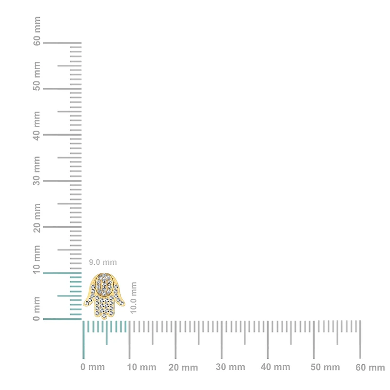 14K Gold Round Baguette Diamond Hamza Hand Religious Stud Earrings 1/5 Cttw