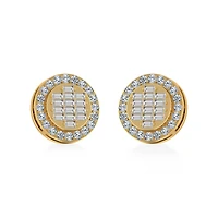 14K Gold Round Baguette Diamond Halo Stud Earrings / Cttw