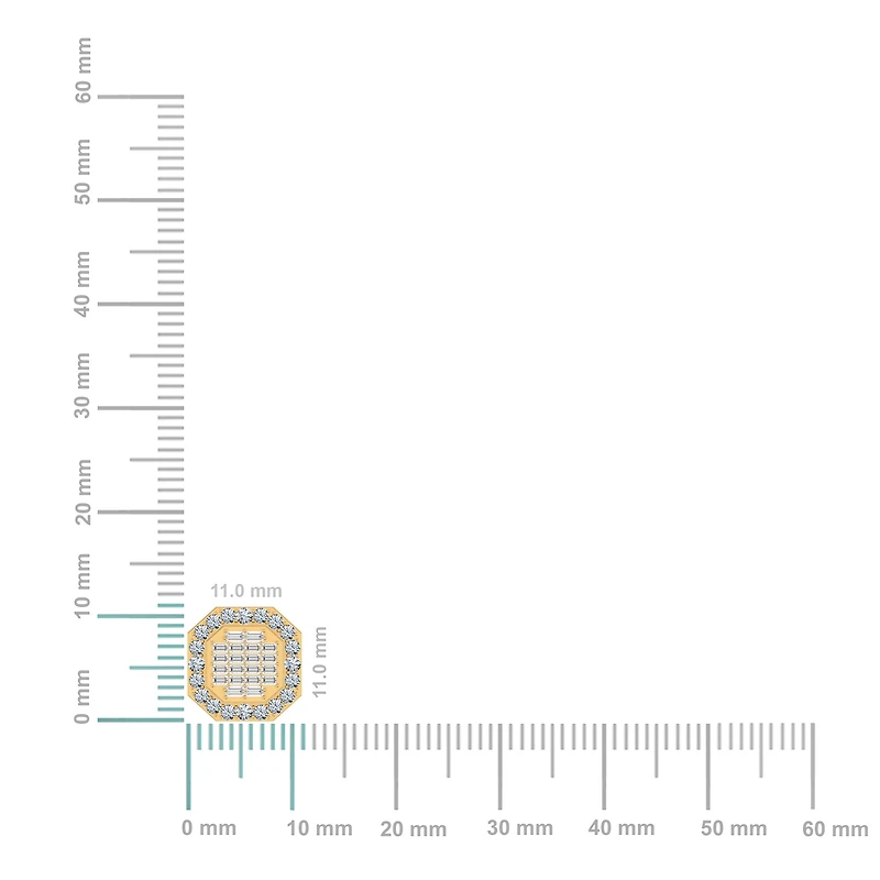 14K Gold Round Baguette Diamond Designer Stud Earrings / Cttw